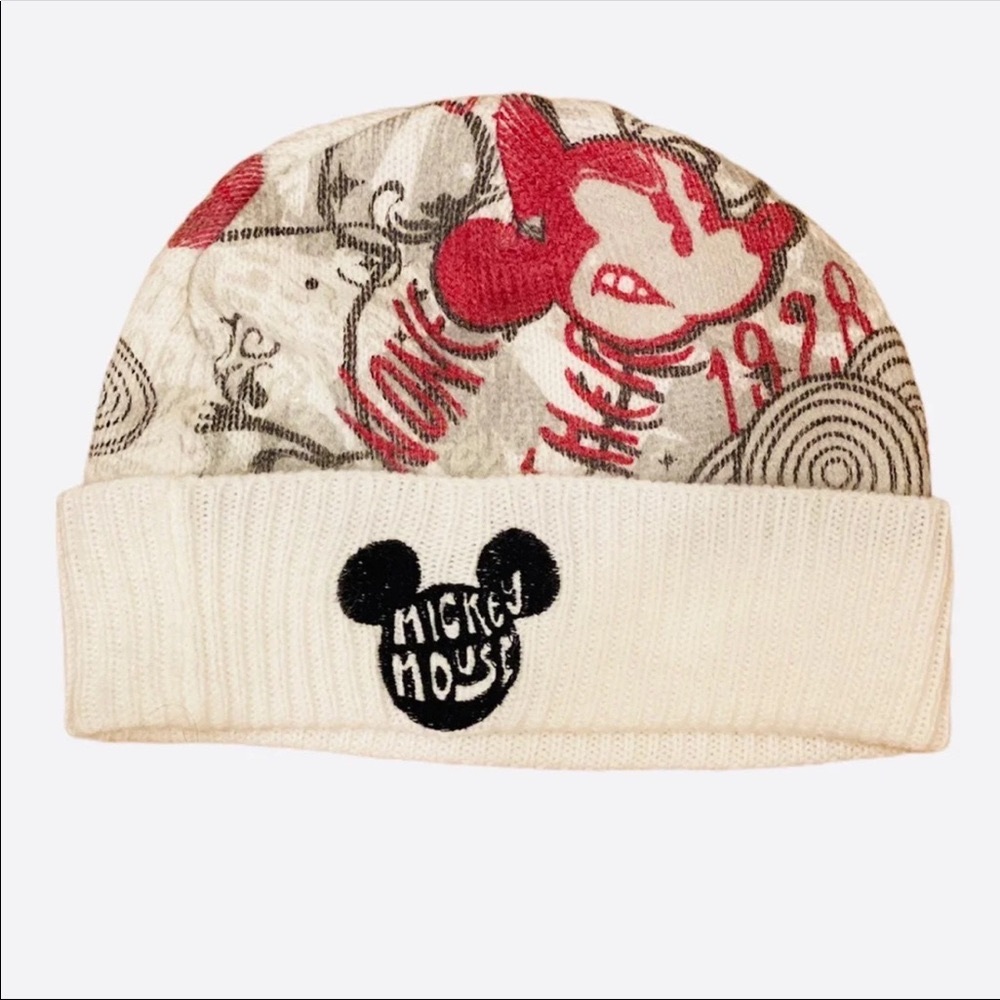 Retro Disney Disneyland Parks Mickey Mouse Winter Hat Girl Boy White Red Gray